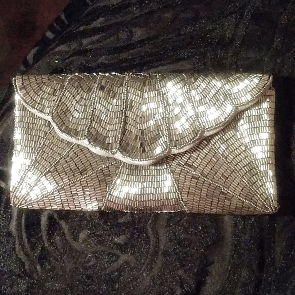 Beautiful silver beaded clutch